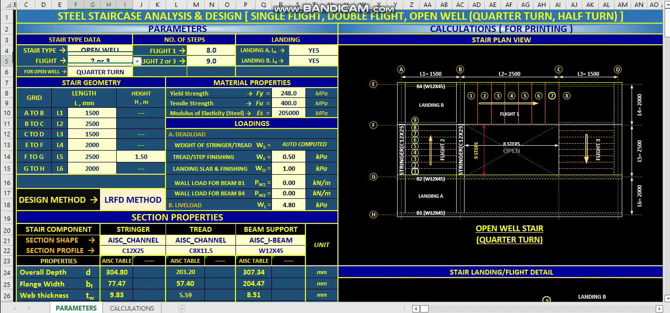STEEL STAIRCASE ANALYSIS & DESIGN EXCEL (EXE) SPREADSHEET/APPLICATION ...