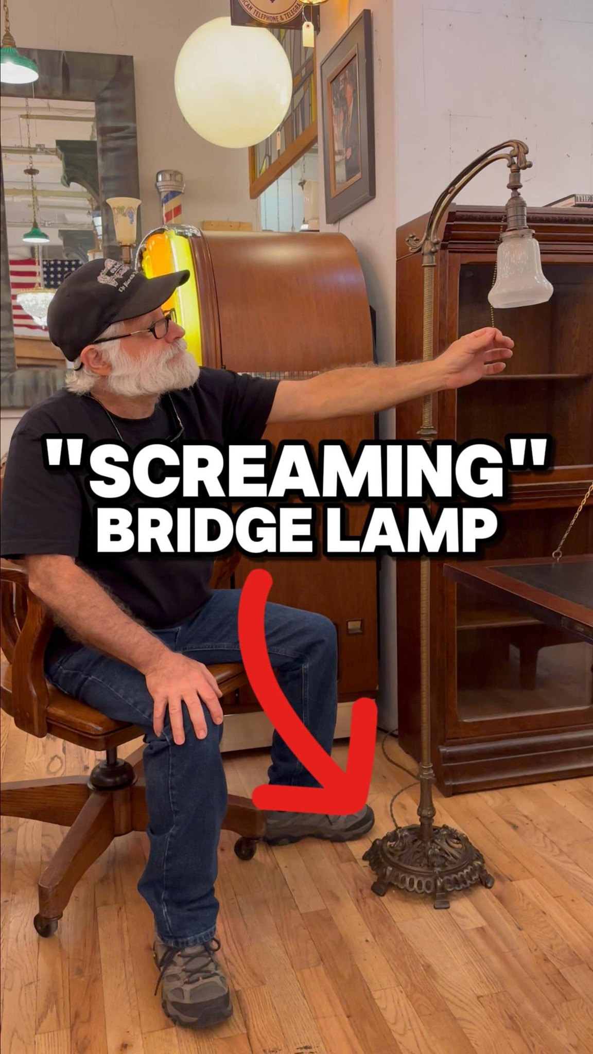 This Rembrandt bridge lamp has an incredible base, with three