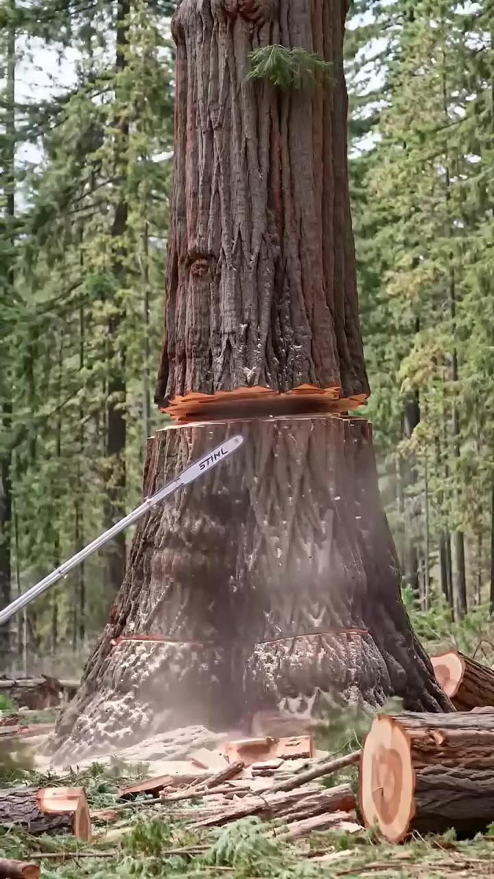 Cutting a Giant Tree with a Long Bar Chainsaw! Extreme Precision ...