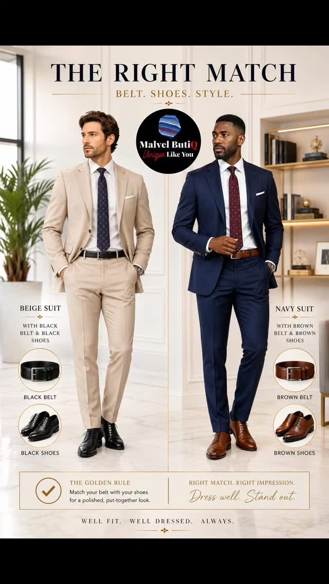 Your belt and shoes should never compete — they should complement. , Dress sharp. Stand out. , #MensStyle #SuitUp #MensFashion #StyleTips #LuxuryMenswear BlackTieStyle BrownShoes FashionEducation 
