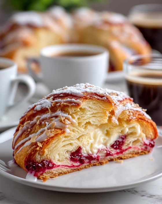 🍓🥐 Raspberry Cream Cheese Crescent Ring 💛 Flaky, golden crescent dough ...