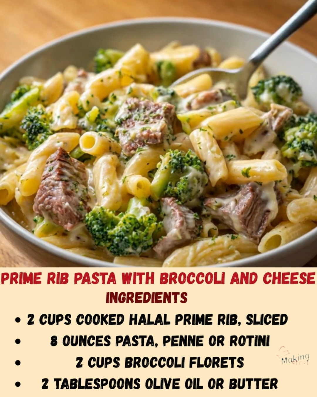 Prime Rib Pasta with Broccoli and Cheese Ingredients 2 cups cooked ...