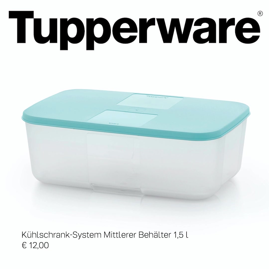 https://go.tupperware.de/52tbks, Kühlschrank- System mittlerer Behälter 1,5 l nur bis zum 18.12.22 im Angebot , Der Behälter für alle Fälle!, Das Kühlschrank-System in 1,5 l zum Frischhalten von