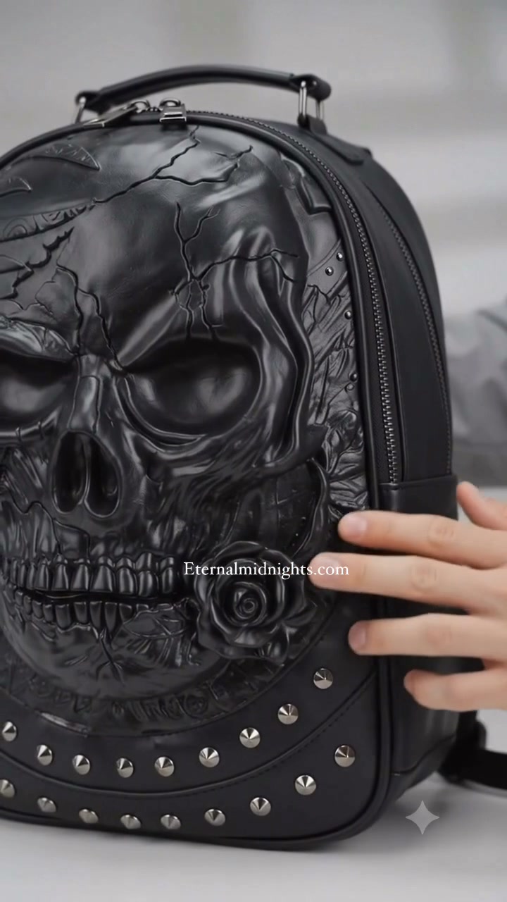 black leather skull backpack Kreepsville 666  Midnight Rebellion 56x34x29 CM What will fit in this bag SandraWang Gothic Skull Studded Backpack