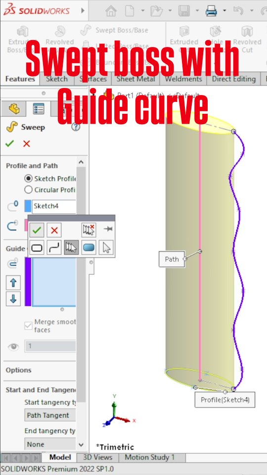 How to use the swept boss base feature with a guide curve in solidworks ...