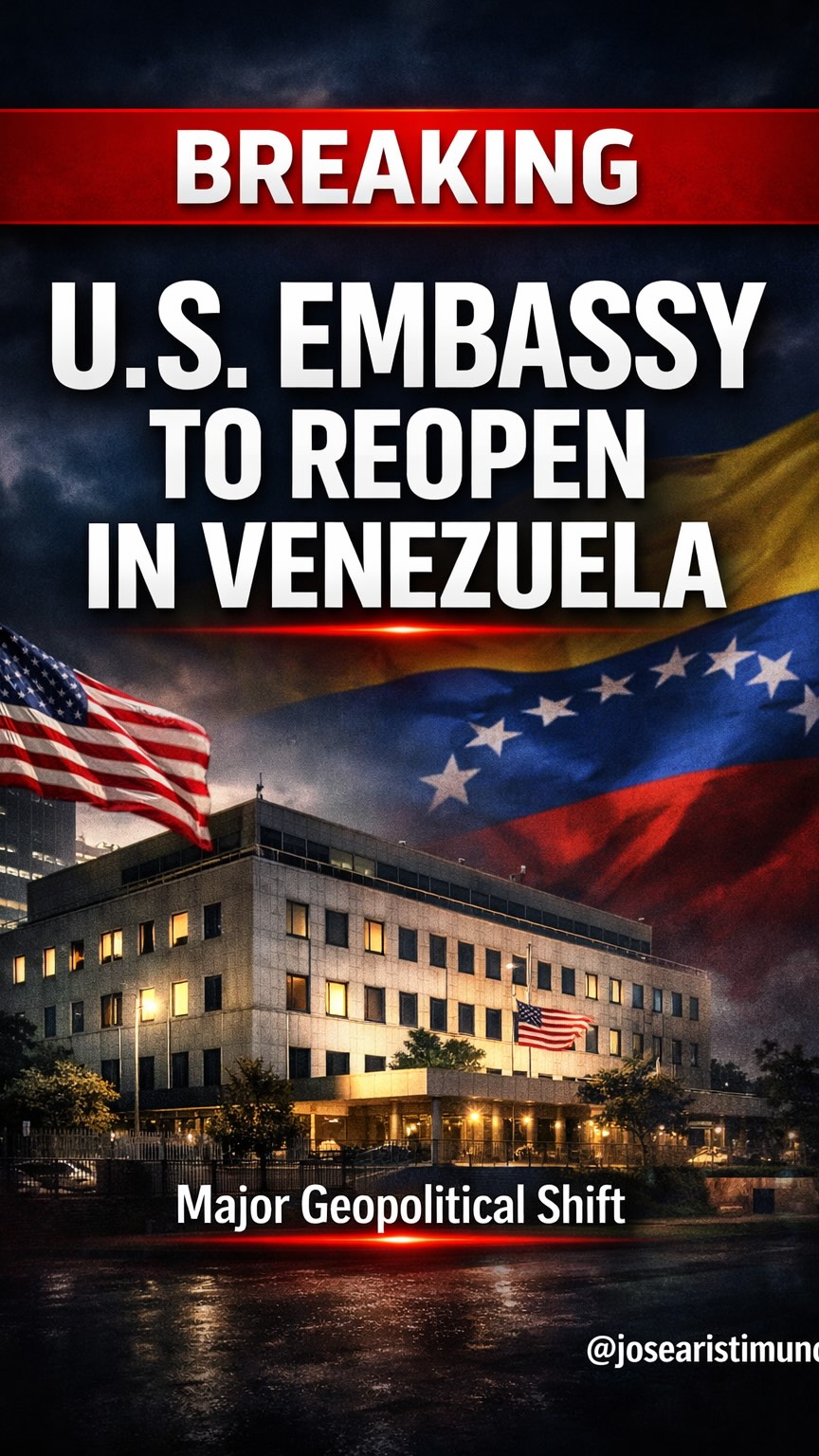 🚨 BREAKING: The U.S. Embassy is set to reopen in Venezuela. This is ...