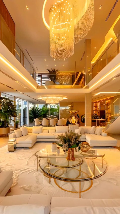 Golden tones, soaring ceilings, and a chandelier that steals the ...