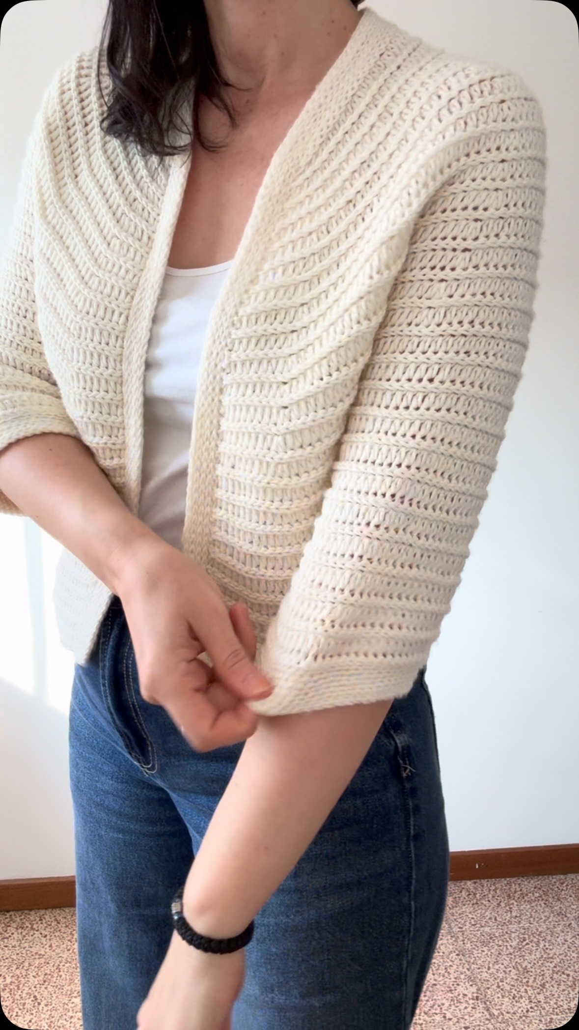 Pretty, practical and easy to make, Bamboo Cardigan is a free