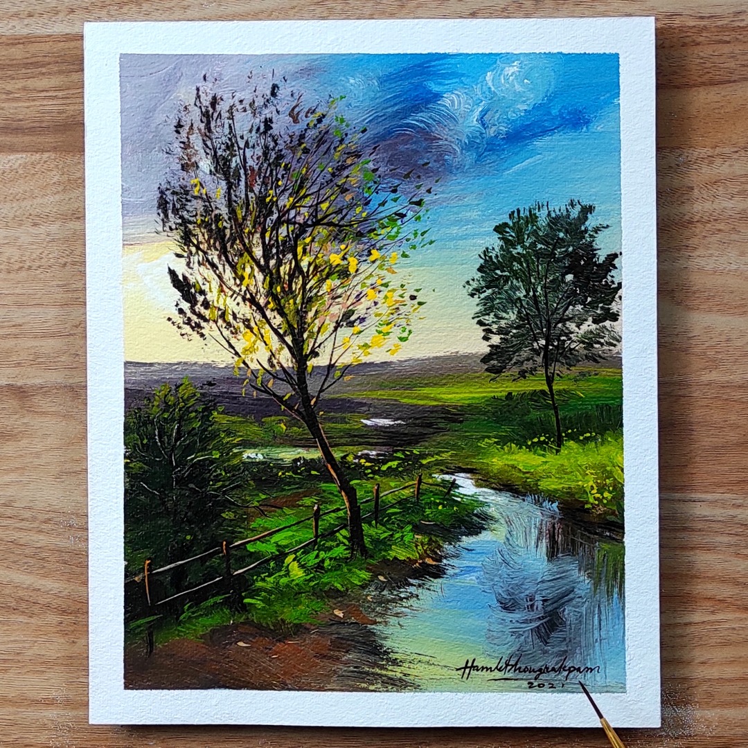 New acrylic landscape painting 🎨😍 | Hamlet Shougrakpam Art | Facebook