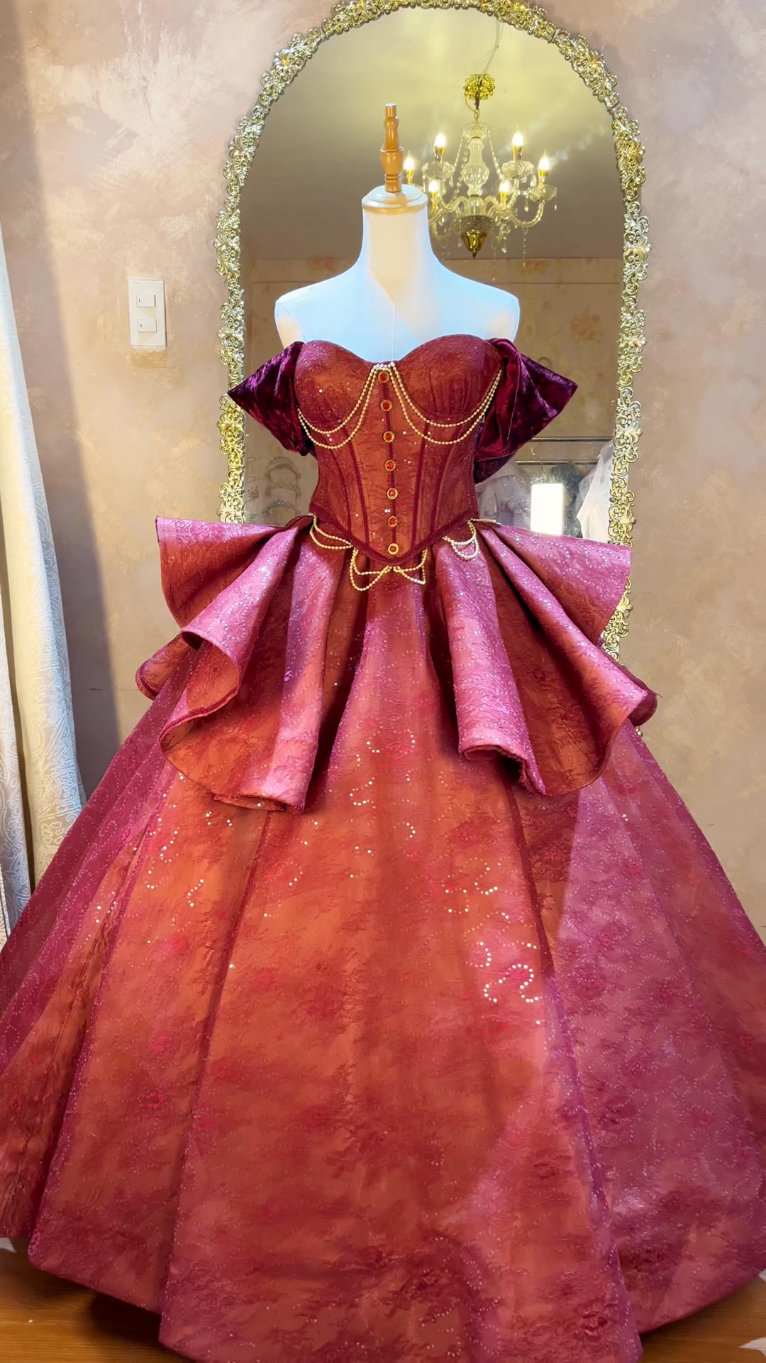 disney princess red and gold dress This gown is literally the moment ❤️🔥, RUBY is now available for rent! 🌹, Your fantasy debut gowns suit are waiting for you! DM us for inquiries. 💖, Themes We Offer: | Victorian 🎩 MODESSA-4TH-SALE