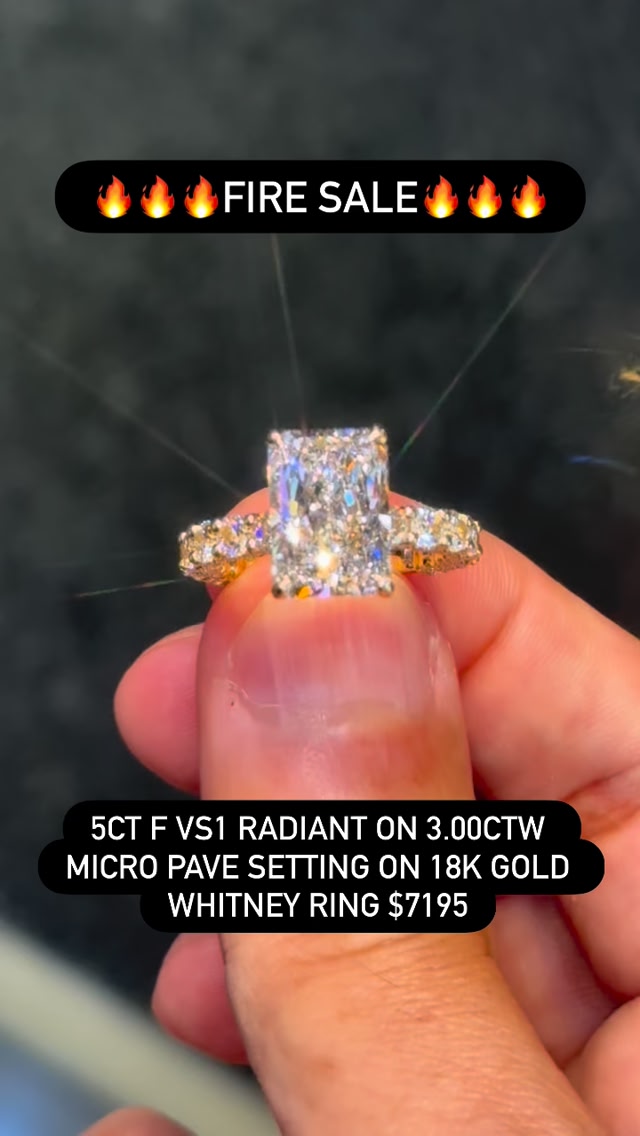 5CT F VS1 RADIANT ON 3.00CTW MICRO PAVE SETTING ON 18K GOLD WHITNEY ...