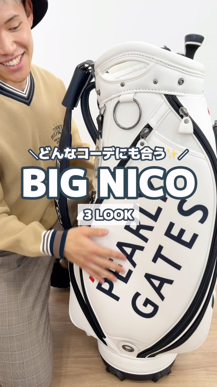 PEARY GATES バッグ スマイル ホワイト 存在感のある「PG」スマイルロゴが目印の、PEARLY GATES「BIG NICO