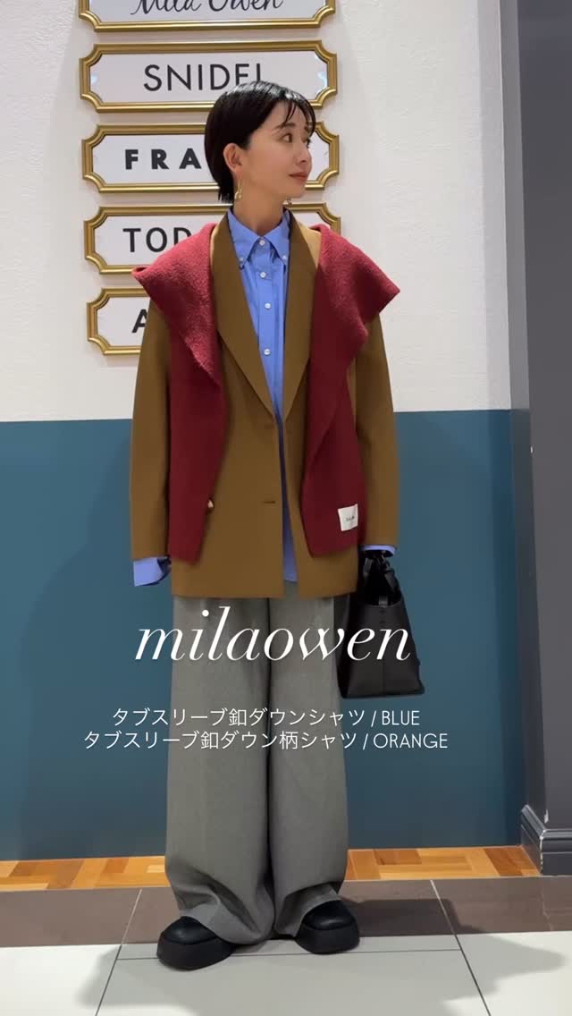 milaowen 】 タブスリーブ釦ダウン柄シャツ タブスリーブ釦ダウン 