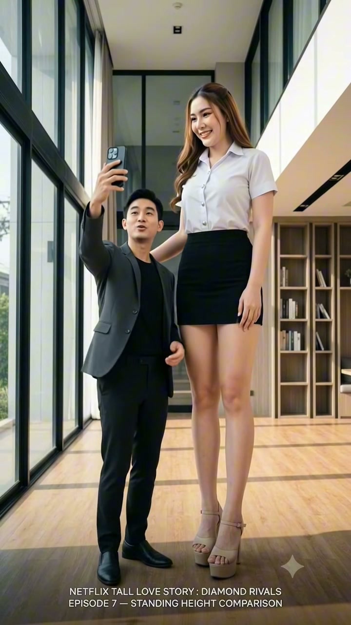 She doesn't have to be shorter ❤️ She just bends down so