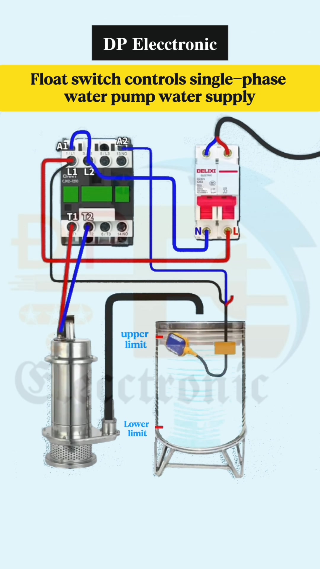Float switch controls single-phase water pump water supply.. # ...