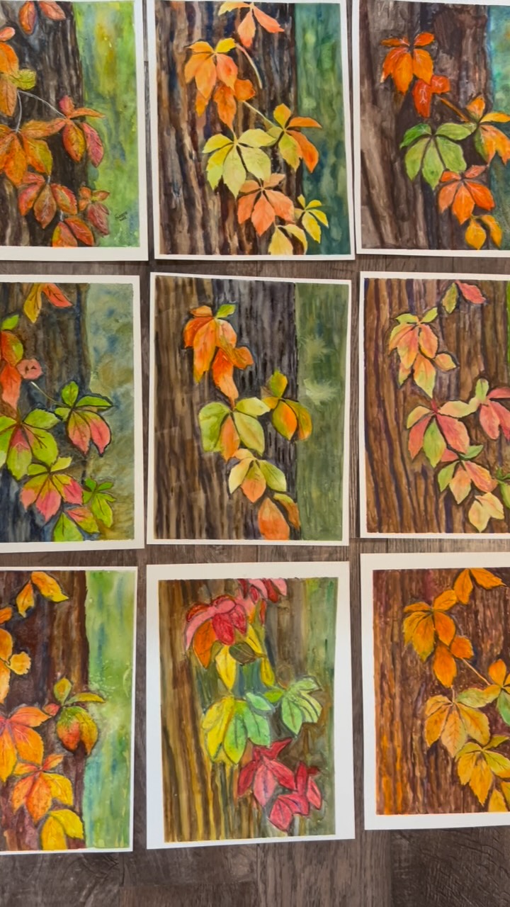 🍁🎨 Fall colors came alive in today’s watercolor class! Everyone painted ...