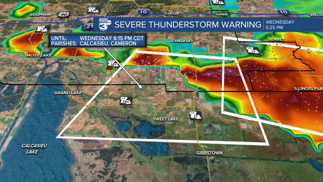 A severe thunderstorm WARNING has been issued for portions of Acadiana ...
