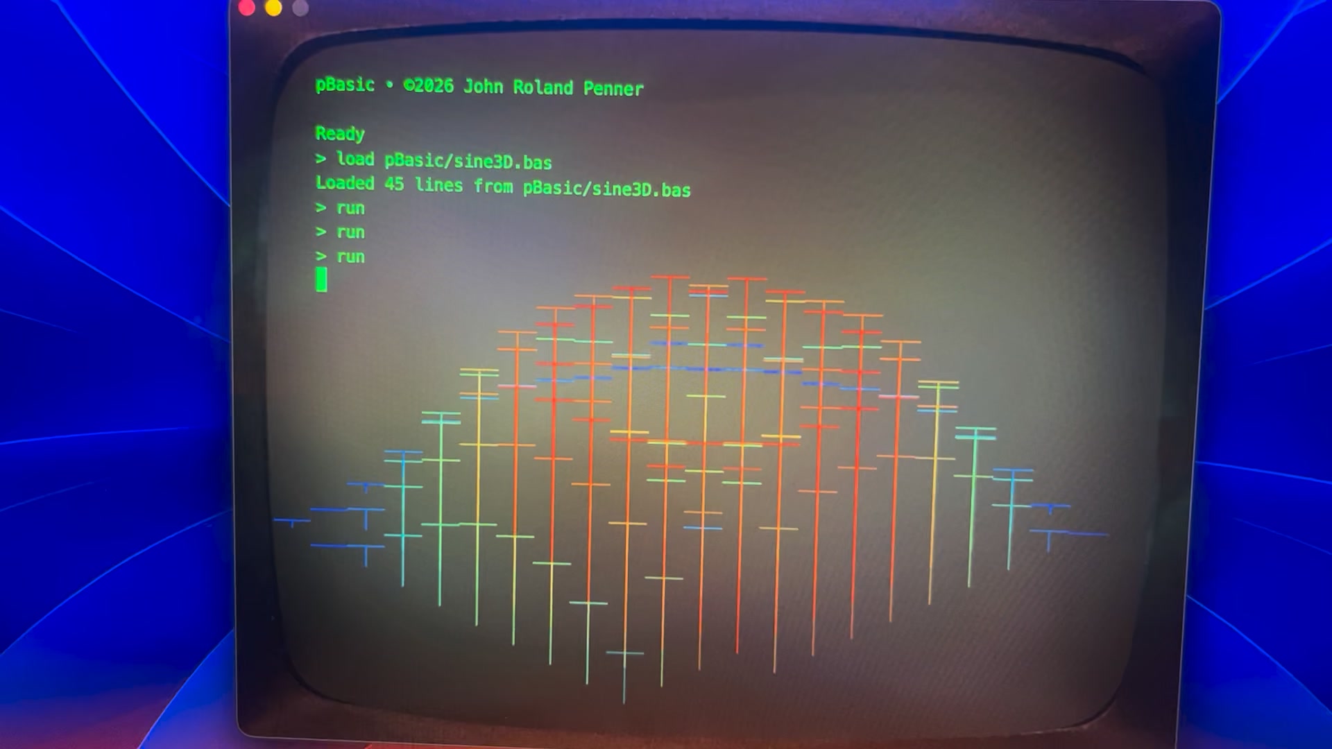 pBasic 0.7.12 • Sine3D demo — demonstrating use of the new TIMER