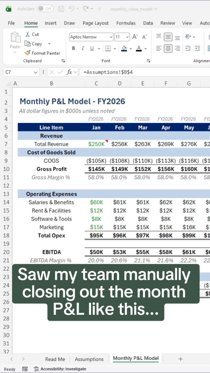 How to automatically roll forward your monthly P&L report using Datarails. 📊, Fast-track your financials with Datarails using the link in my bio., #datarails #datarailspartner #excel 