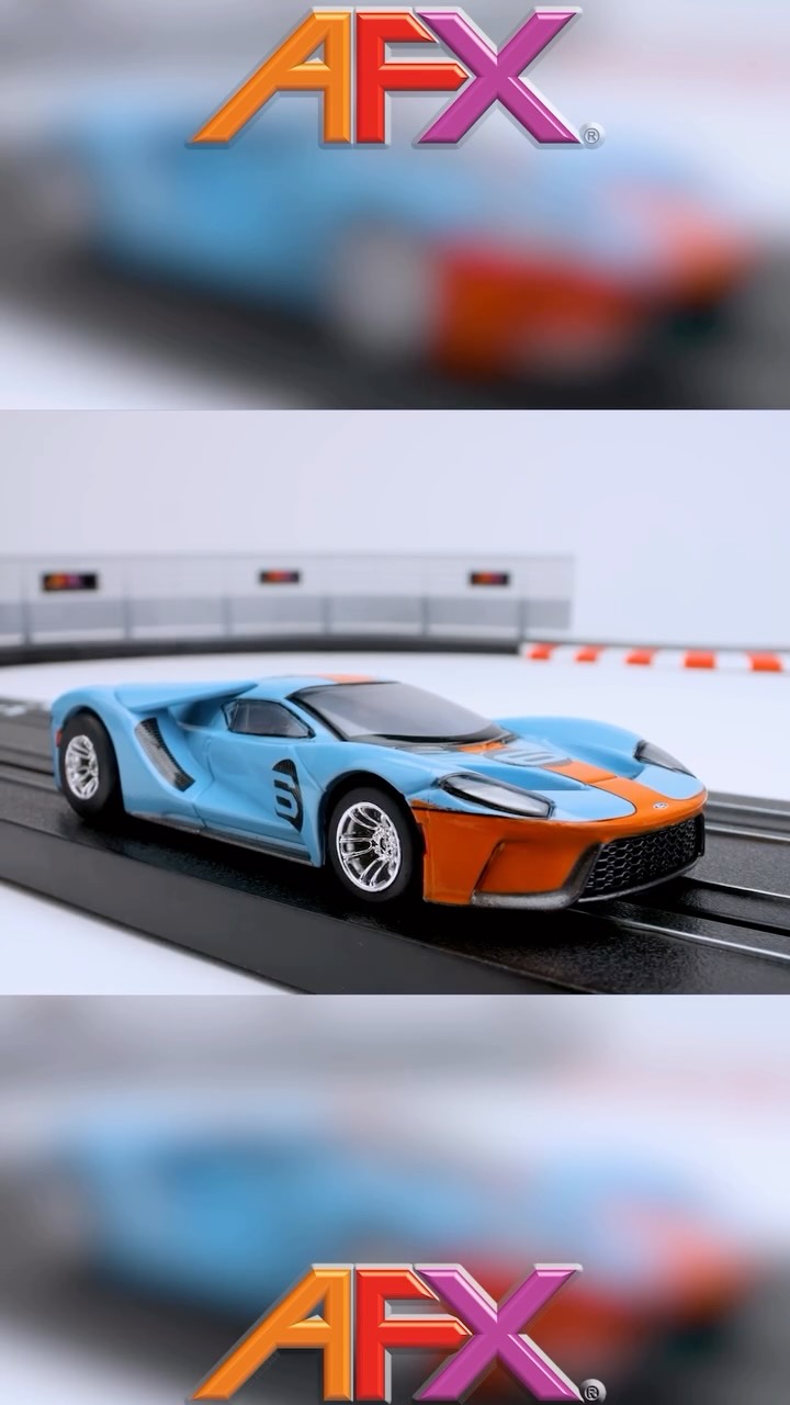 The striking Ford GT Heritage #6 Gulf in HO scale from AFX. . This car ...