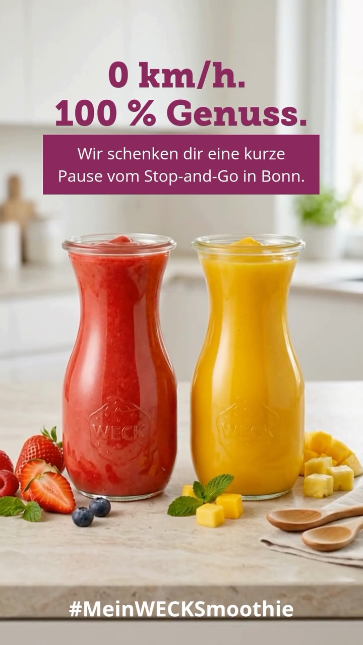 Tag 1: Aus Stop-and-Go wurde heute ein Genussmoment. Danke an alle, die sich ihren WECK-Smoothie abgeholt haben! 🍍🥒🫐, #MeinWECKSmoothie #WECK #Bonn #Genussmoment | WECK