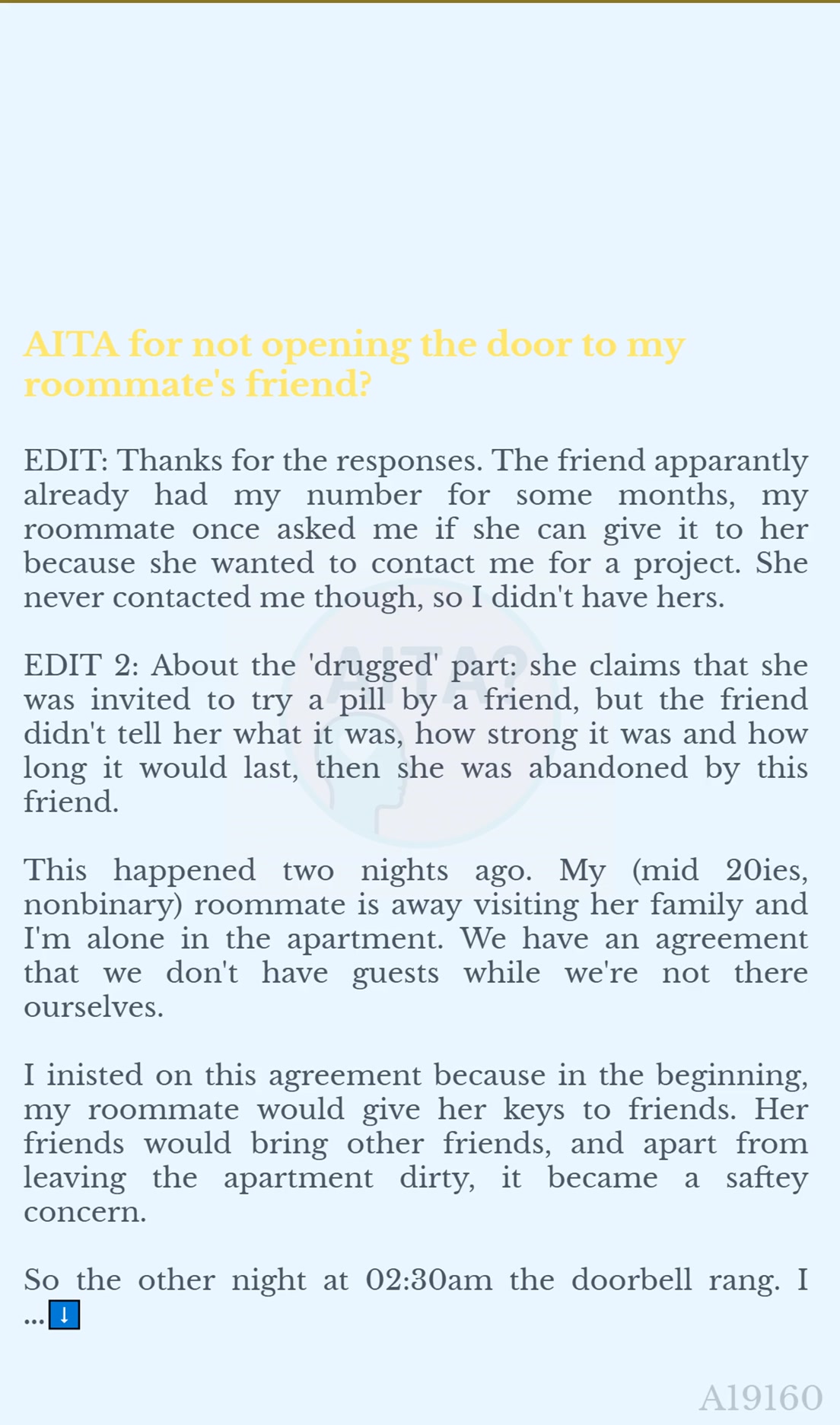 AITA for not 🚠 opening ] the door to my roommate's friend? 😍 | Msss ...