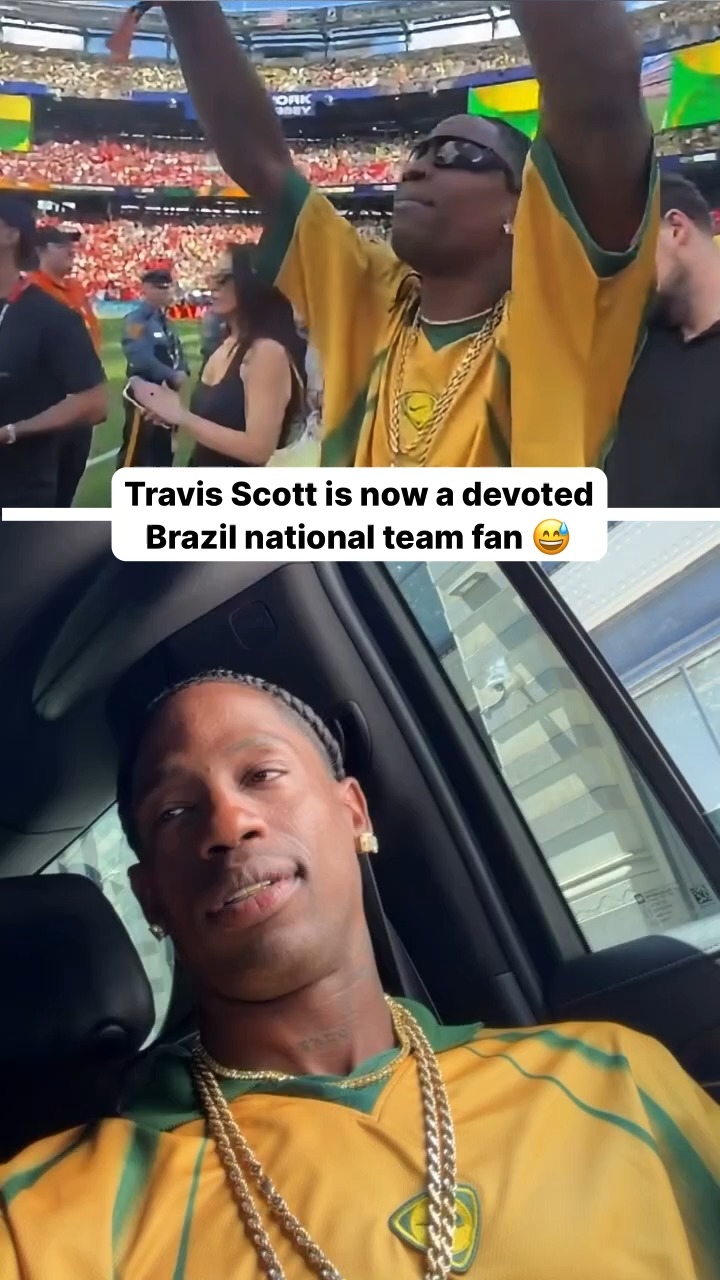Travis Scott sporting the retro Brazil jersey