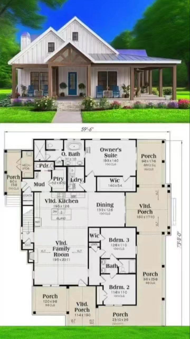 🌿his stunning farmhouse design boasts 3 bedrooms and multiple inviting ...