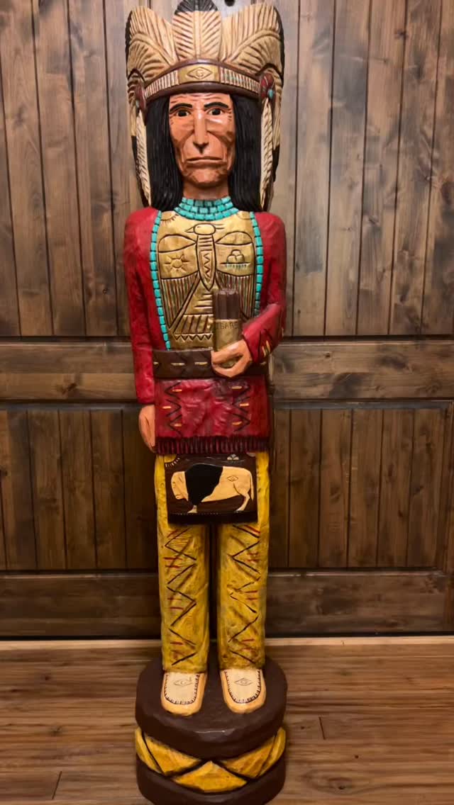 Vintage Frank Gallagher 6 ft Cigar Store Indian carvings in stock