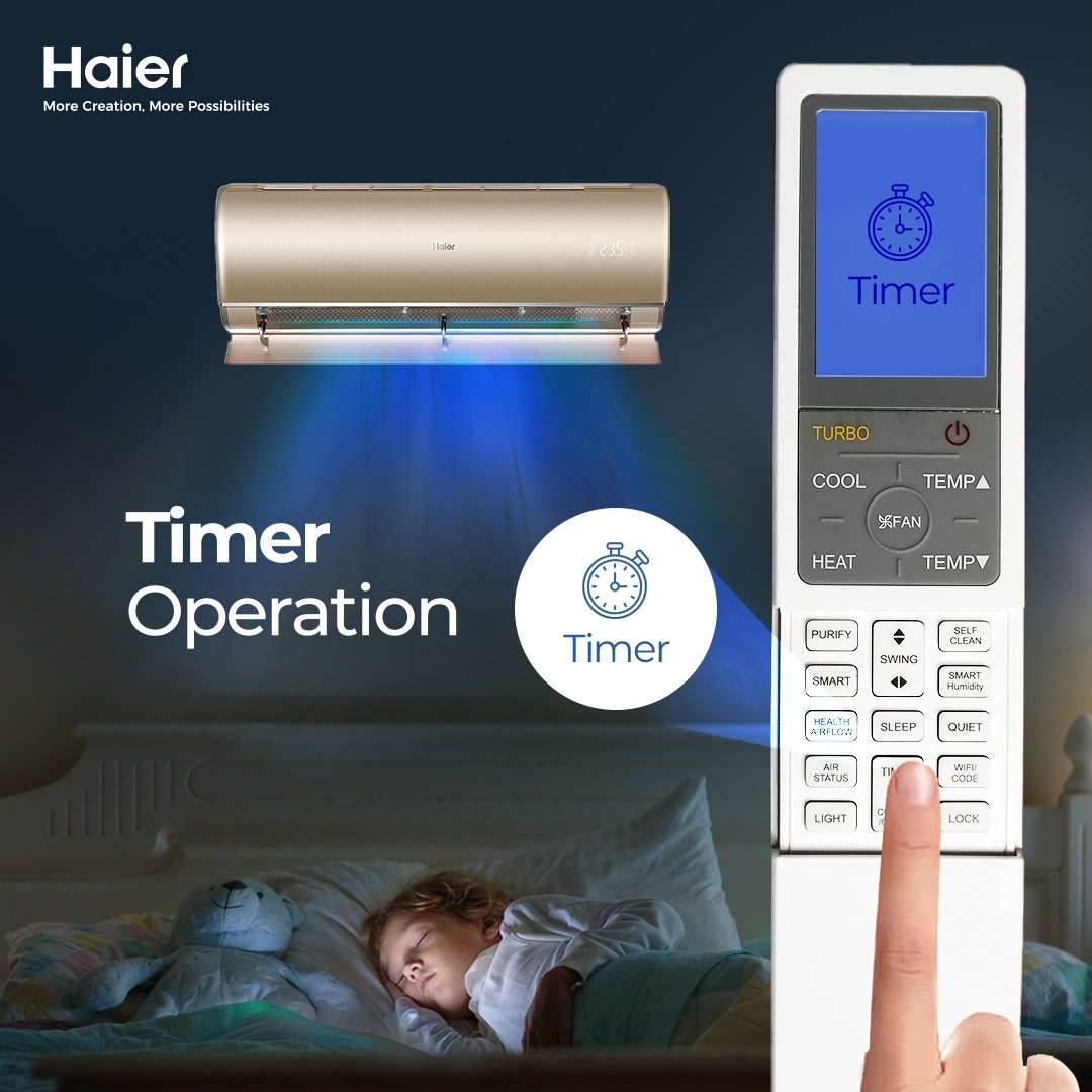 Enjoy worry-free cooling with timer operation in Haier Air Conditioner ...