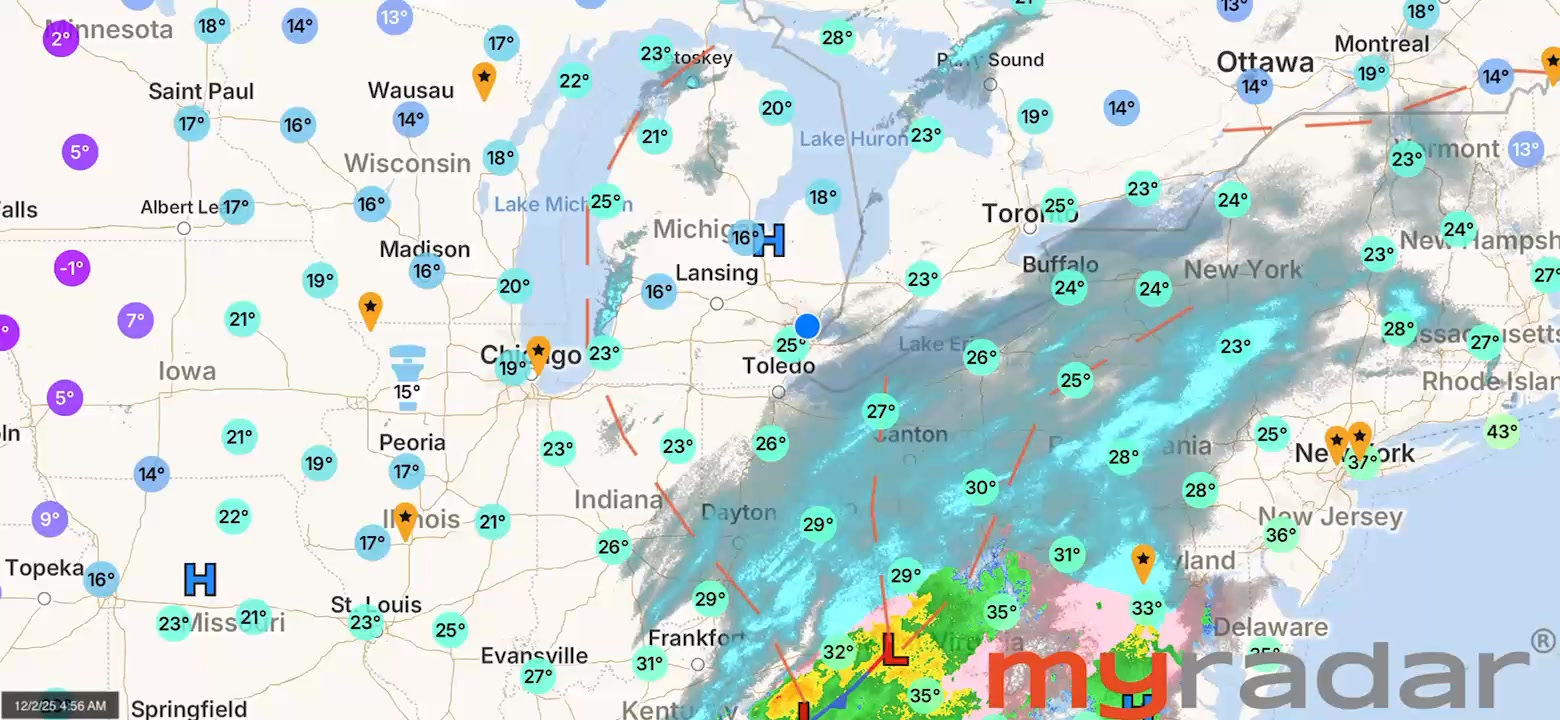 December 2, 2025 – Gold Standard Radar Analysis White snow has now ...