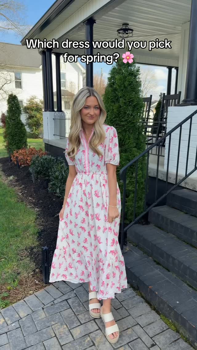 Spring dresses from Simply Southern are here 🌸, These flowy maxi dresses are perfect for spring days, Easter, or your next trip to the Smokies. 👗, We showed 4 styles… now we have to know:, Which one 
