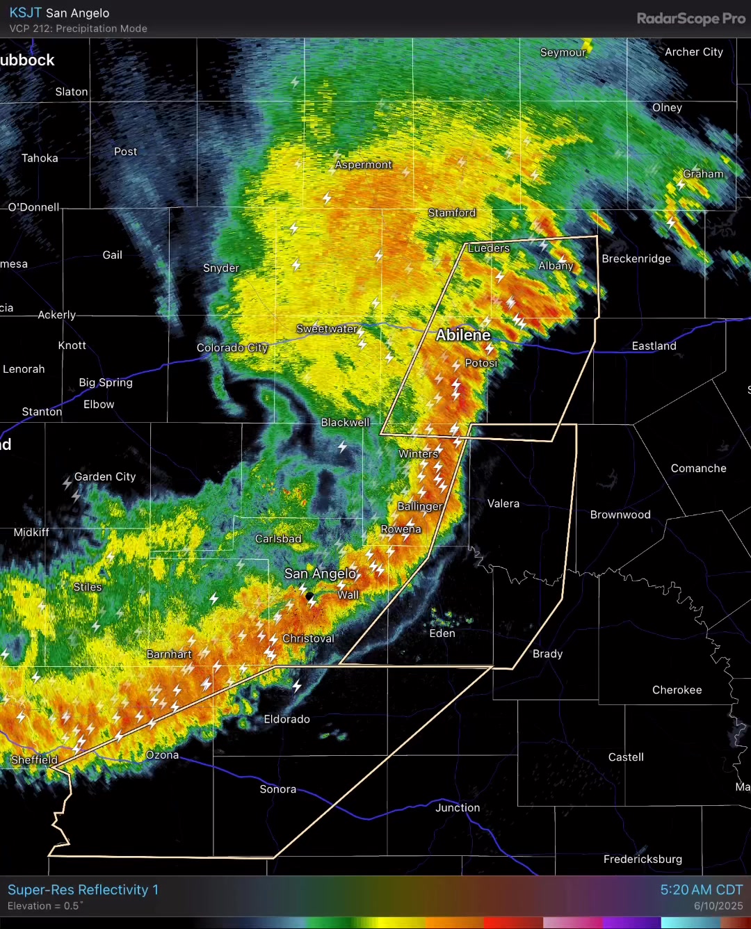 June 10th 530 AM Radar Loop: A line of thunderstorms from Abilene to ...