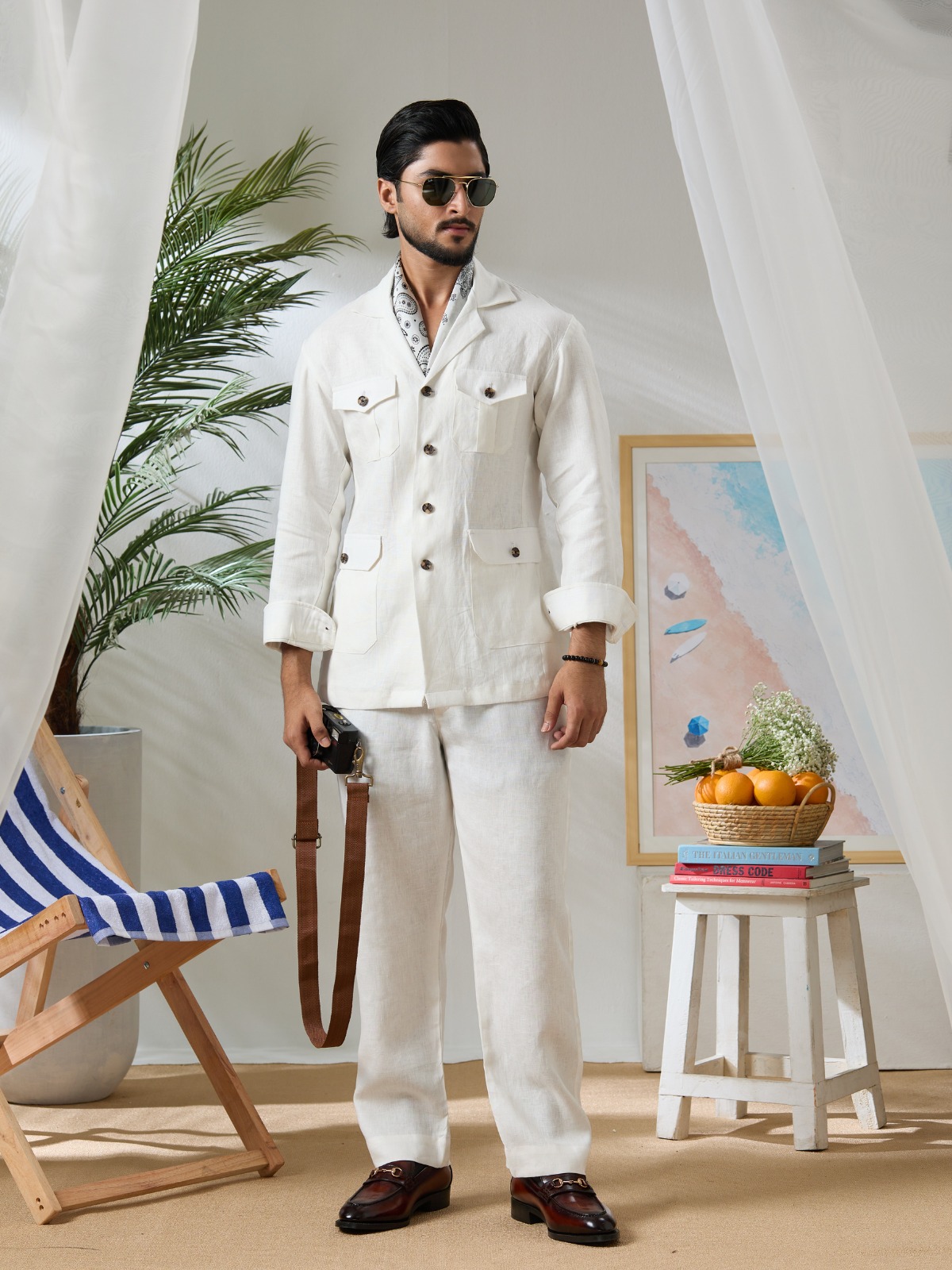 ivory house dress code An field shacket paired with matching linen trousers, bringing a relaxed utility influence into warm-weather dressing. The soft ivory palette keeps the look clean and effortless, while the Flowing Summer Maxi Dress