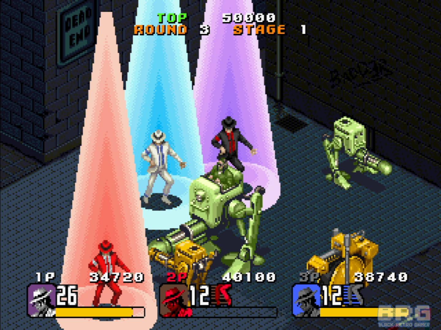 Stage 3 of the Michael Jackson's Moonwalker arcade game played