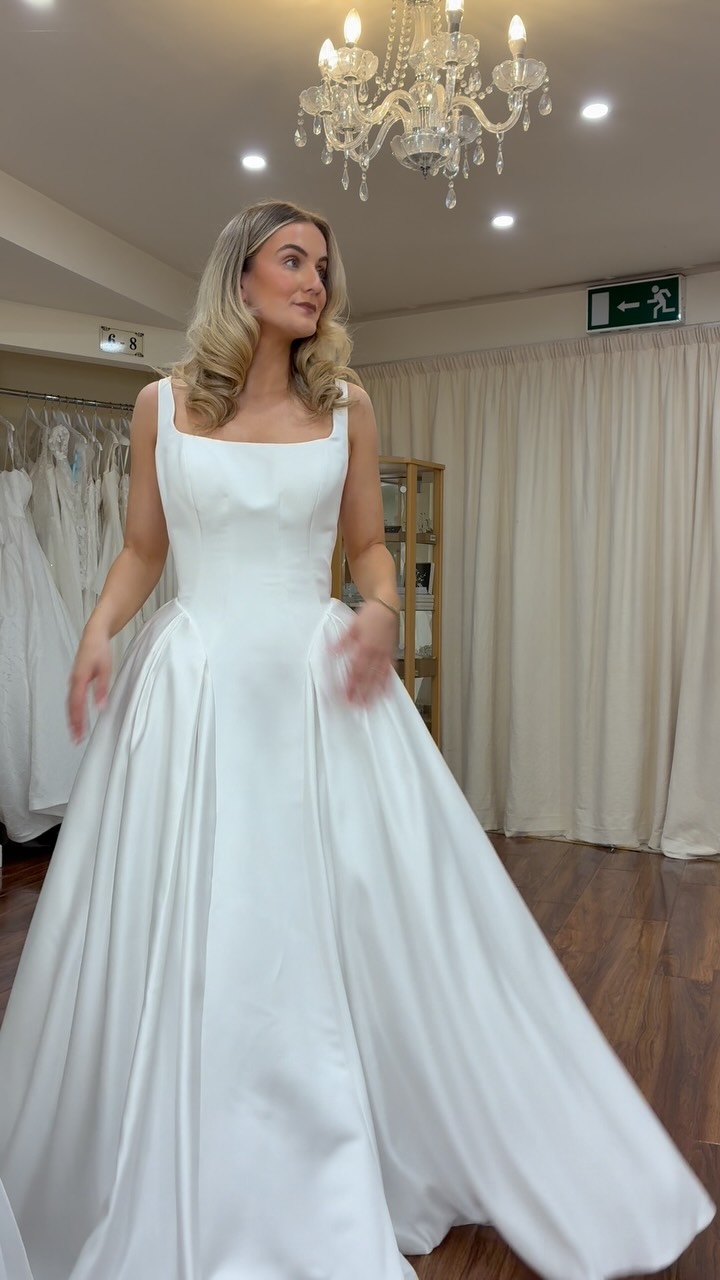 Meet Amata…🤍, We love a square neckline! This gown features a structured, clean lined bodice with a basque waist and sculptural hip pleating 🤍 , #myfairladytullamore #myfairlady #veniinfantino 