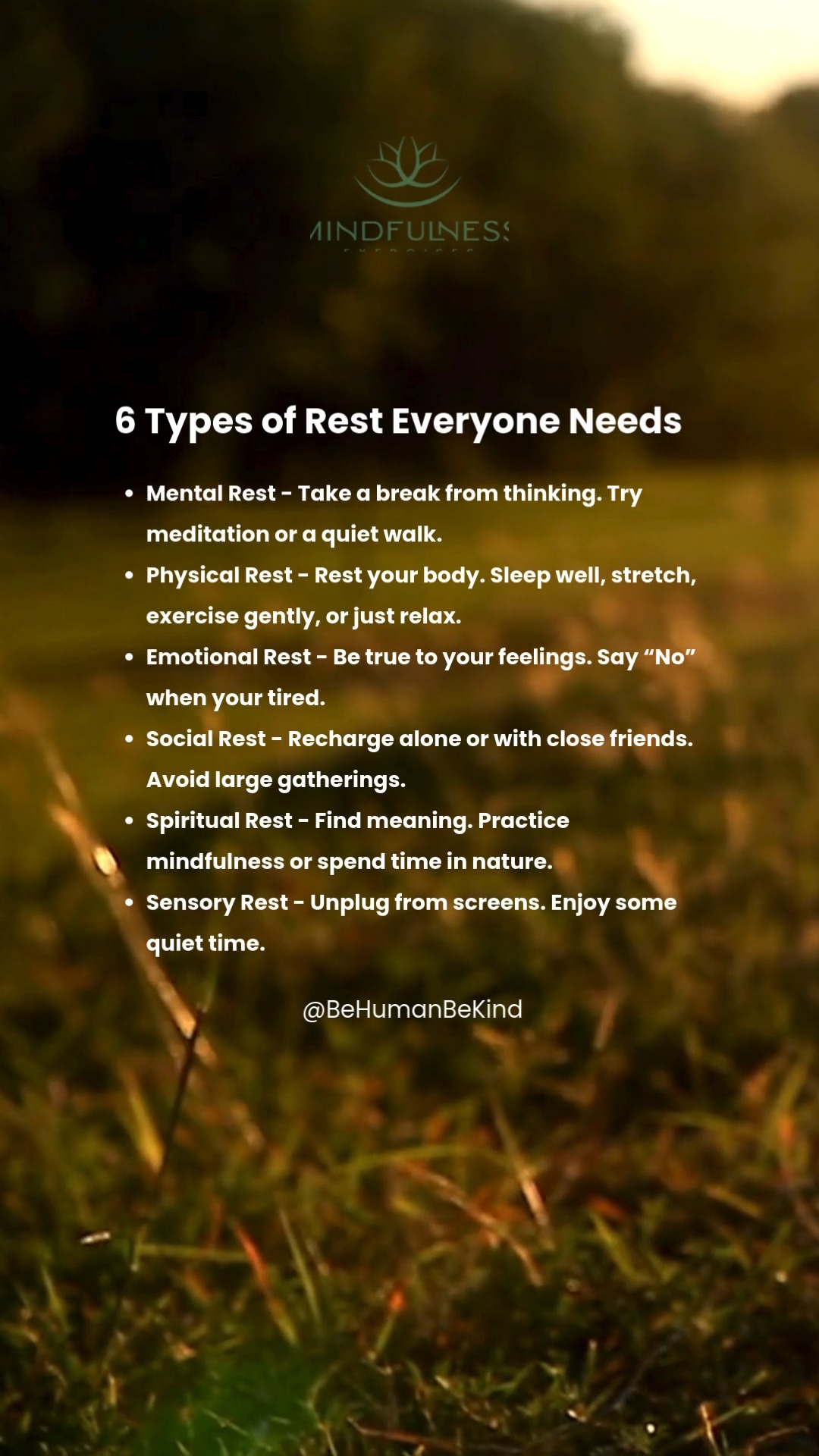 6 Types of Rest Everyone Needs. #mindfulnessexercises #rest #takearest ...