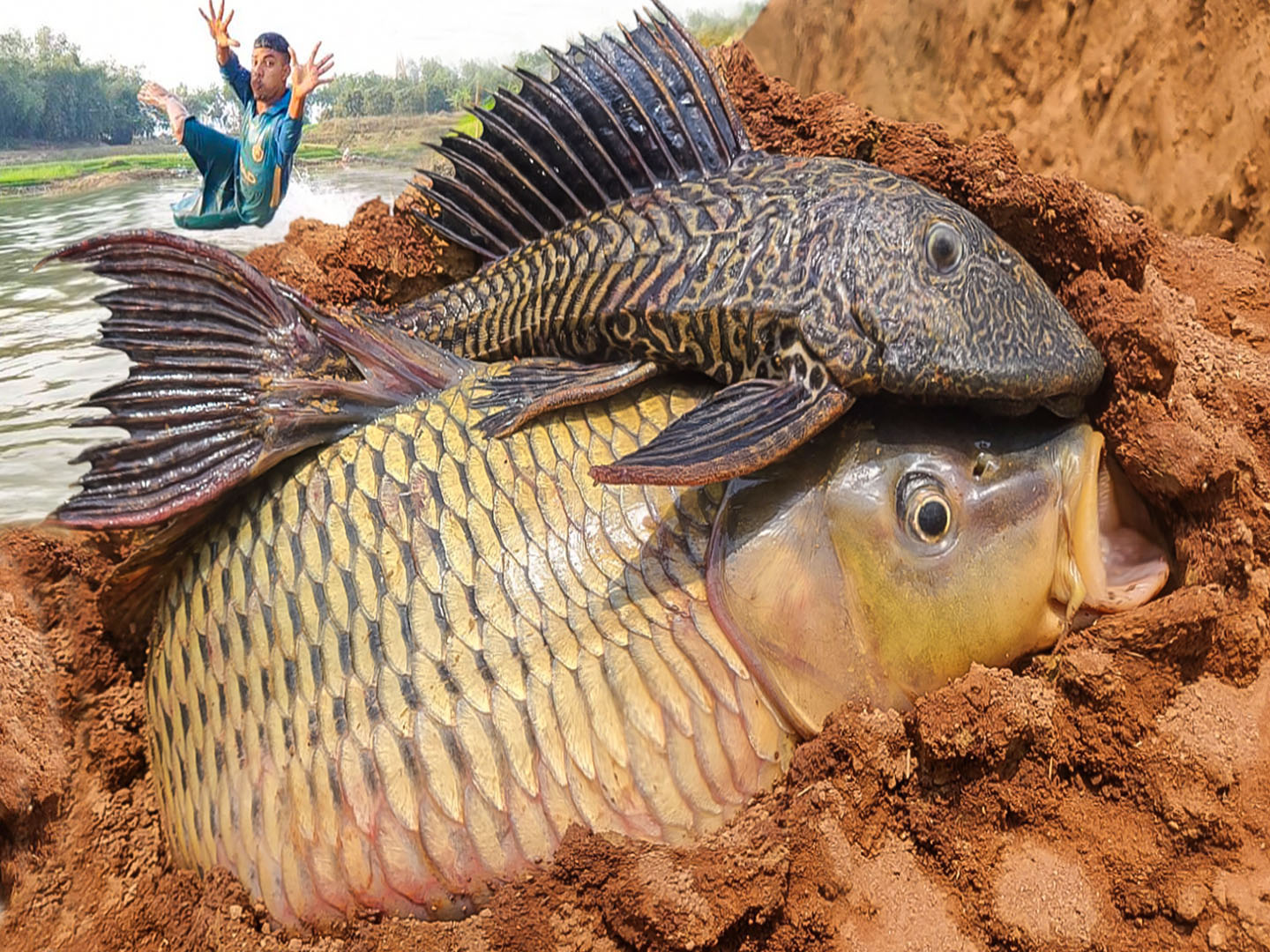 Unbelievable technique fishing video river dry place deep underground ...