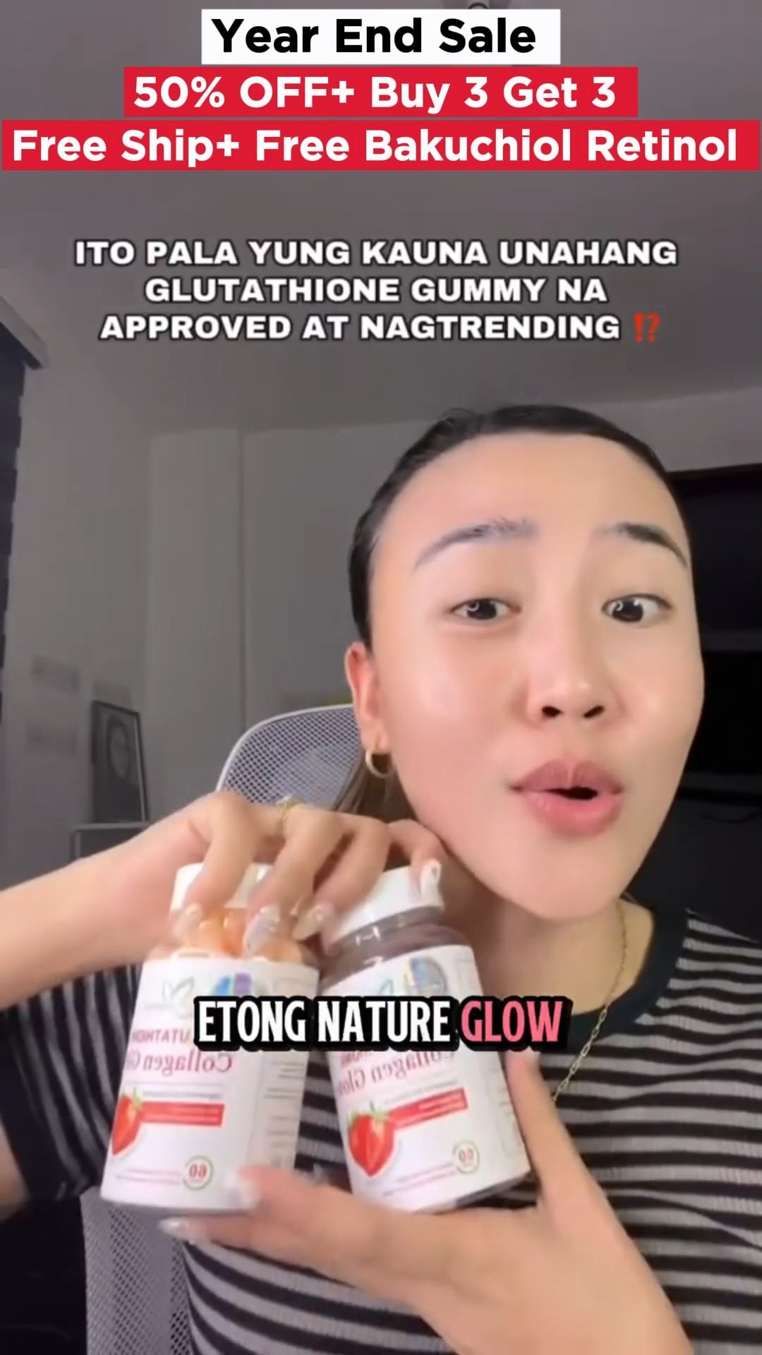 Get your daily dose of beauty in a delicious gummy! 😋 Nature Glow Glutathione Collagen Glow gummies make it easy to support your skin's health and radiance. Shop now at Budget Hut! #
