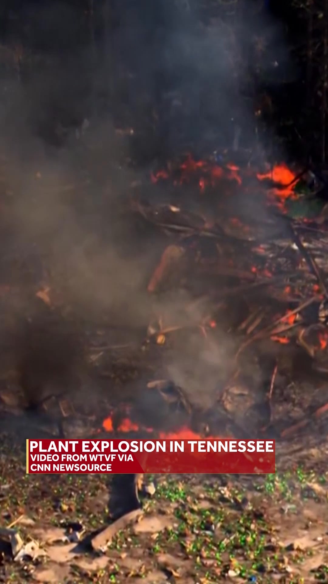 Aerial footage shows the aftermath following a massive blast at a ...