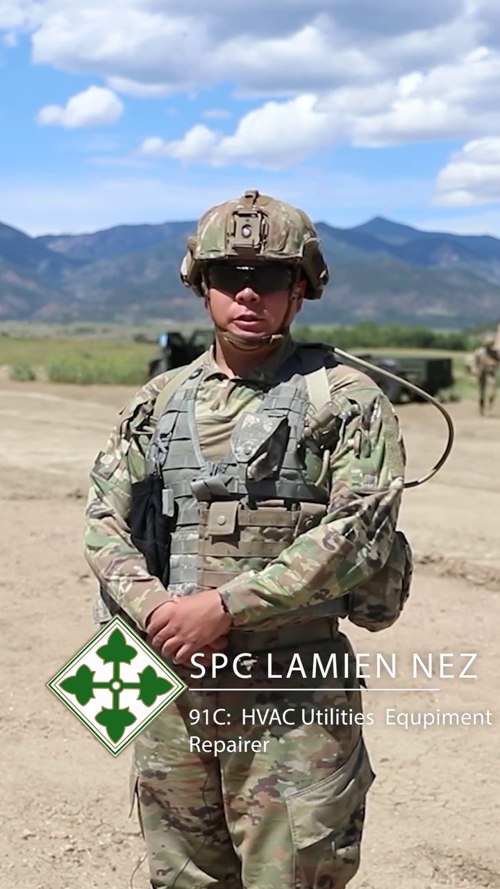 Spc. Lamien Nez, an HVAC utilities equipment repairer (91C), takes