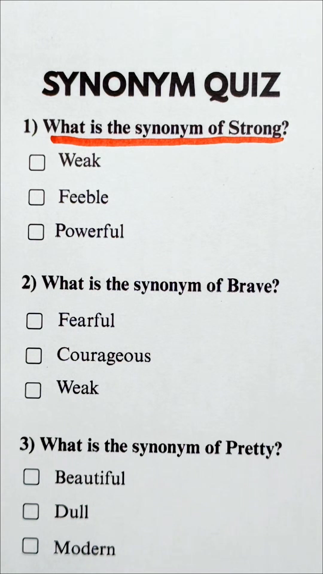 Synonym Quiz #synonyms #english #quiztime #mrquizpedia #fyp | Brain ...