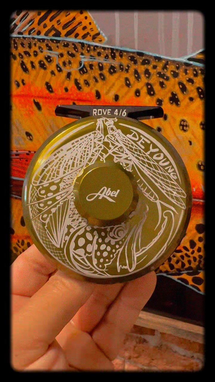 abel super series 5 6 fly reel featuring deyoung art - 5/6 QC - Brown Trout Graphic Abel Reels Derek DeYoung 