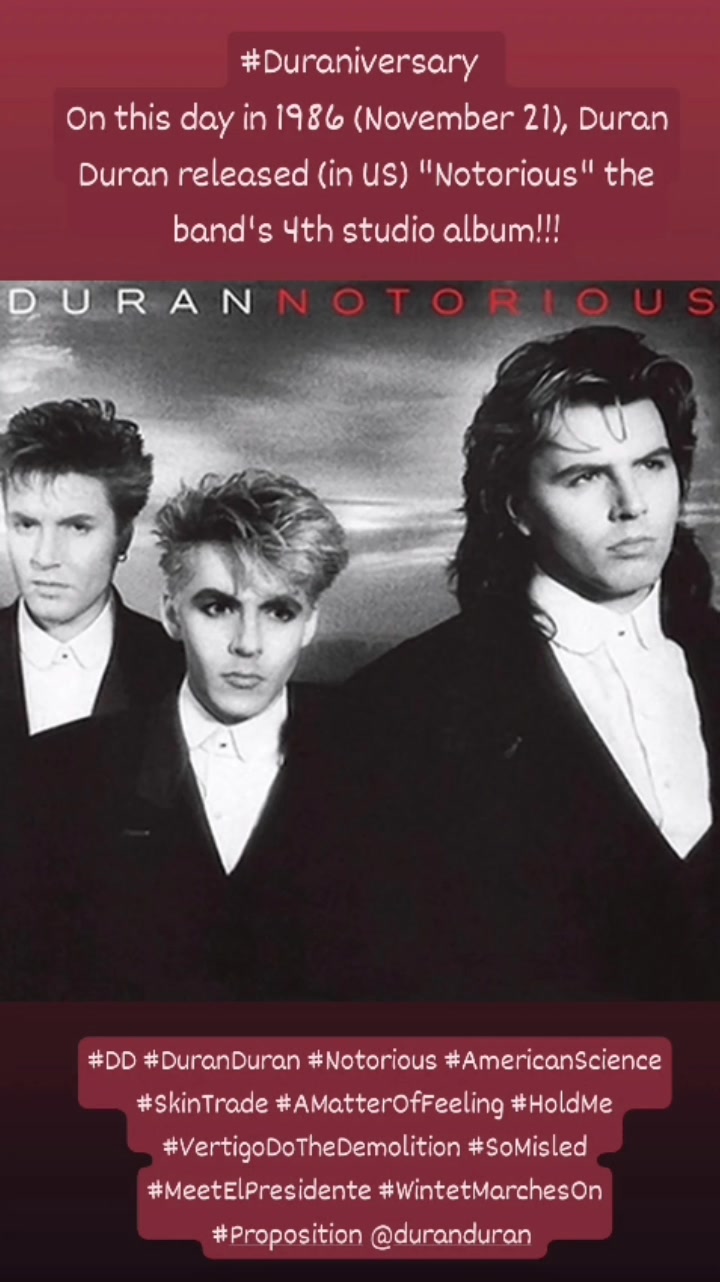Duraniversary On this day in 1989 (November 13), Duran Duran