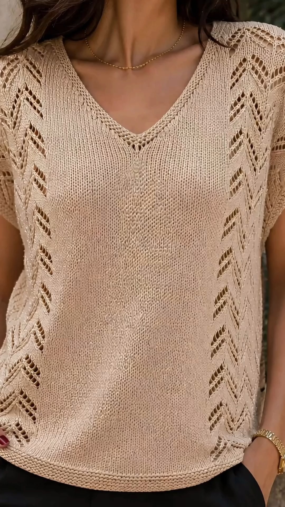 Cabled V-Neck Top Knitting Pattern 🧶 Link in comments | Knitting