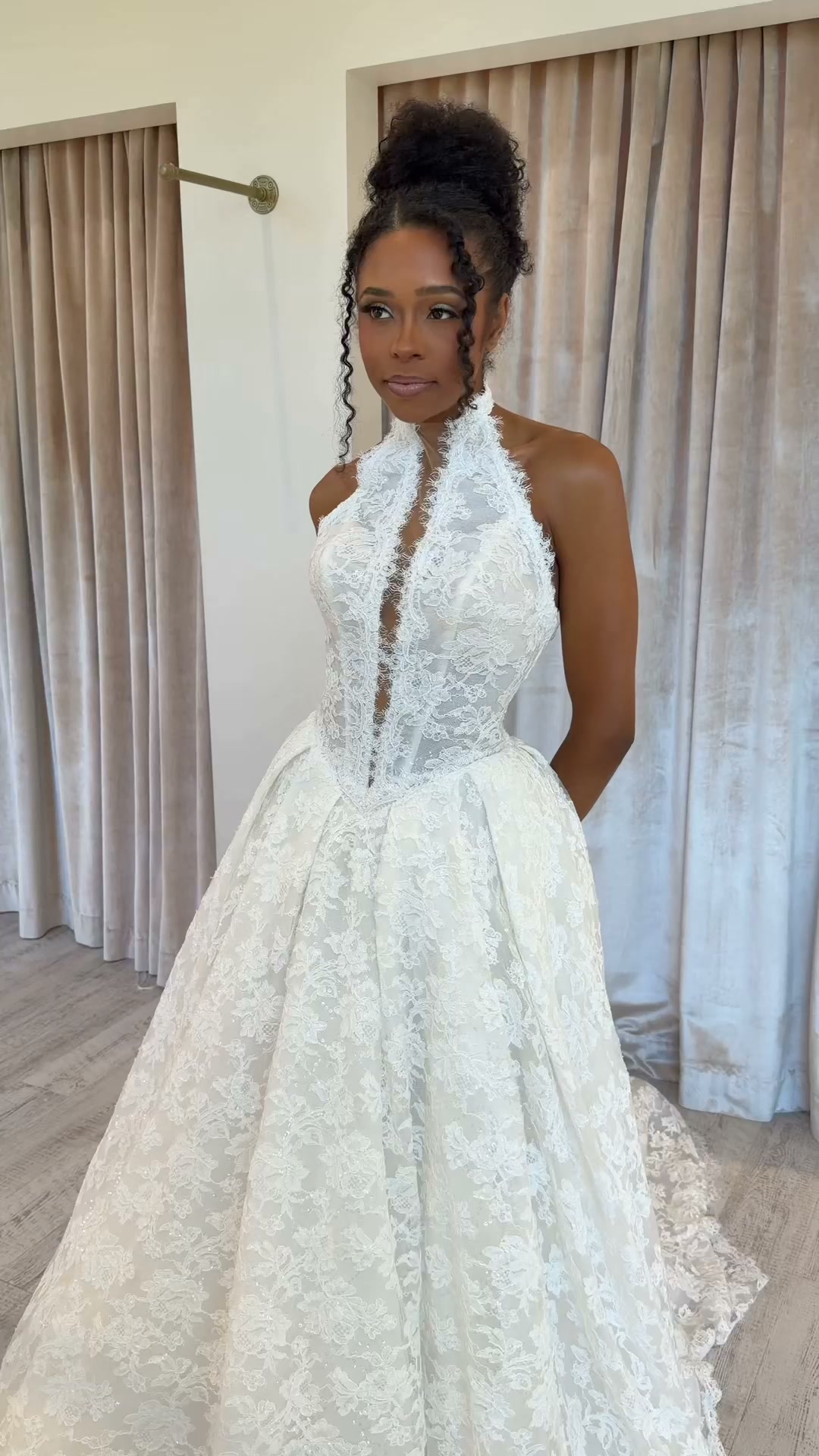 brickhouse bridal bridesmaid dresses Martina Liana Luxe knows how to make a statement. 🤍, A high neckline, intricate lace, and a full ballgown silhouette give this gown a modern, elevated feel from every angle., Ready to find your dress? Bridal salons