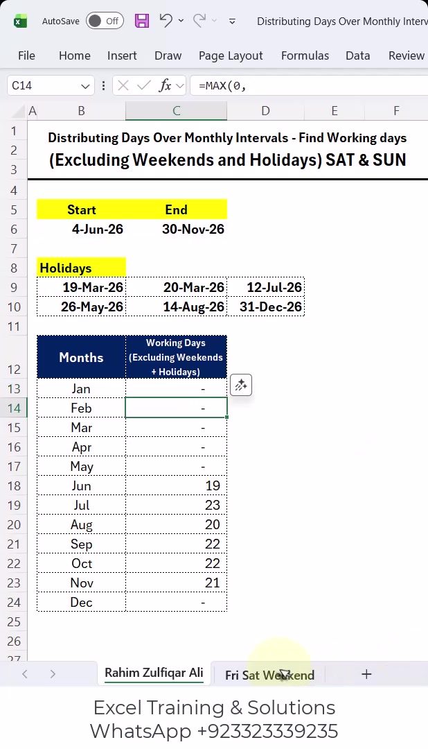 Distributing Days Over Monthly Intervals in Excel - Find Working days ...