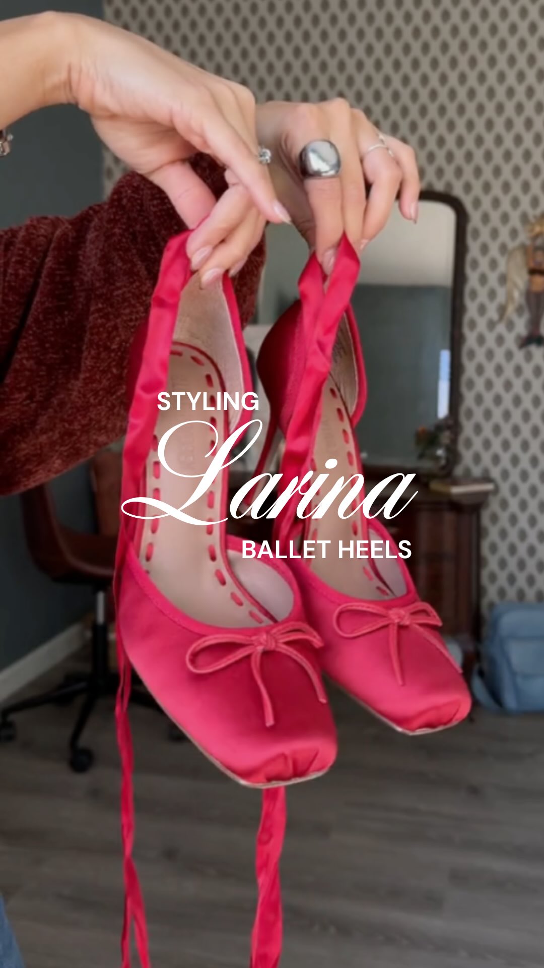 monimi___ styles our LARINA ballet heels in red satin 💋 | Steve