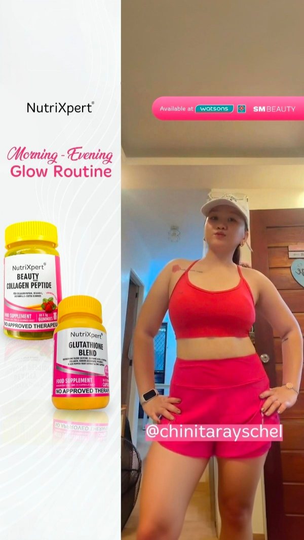 Glow that lasts from sunrise to sunset. ☀️🌙, Power your mornings with NutriXpert Beauty Collagen Peptide Gummies and treat yourself to Glutathione Blend Capsules in the evening. 🩷 , Start glowing with 