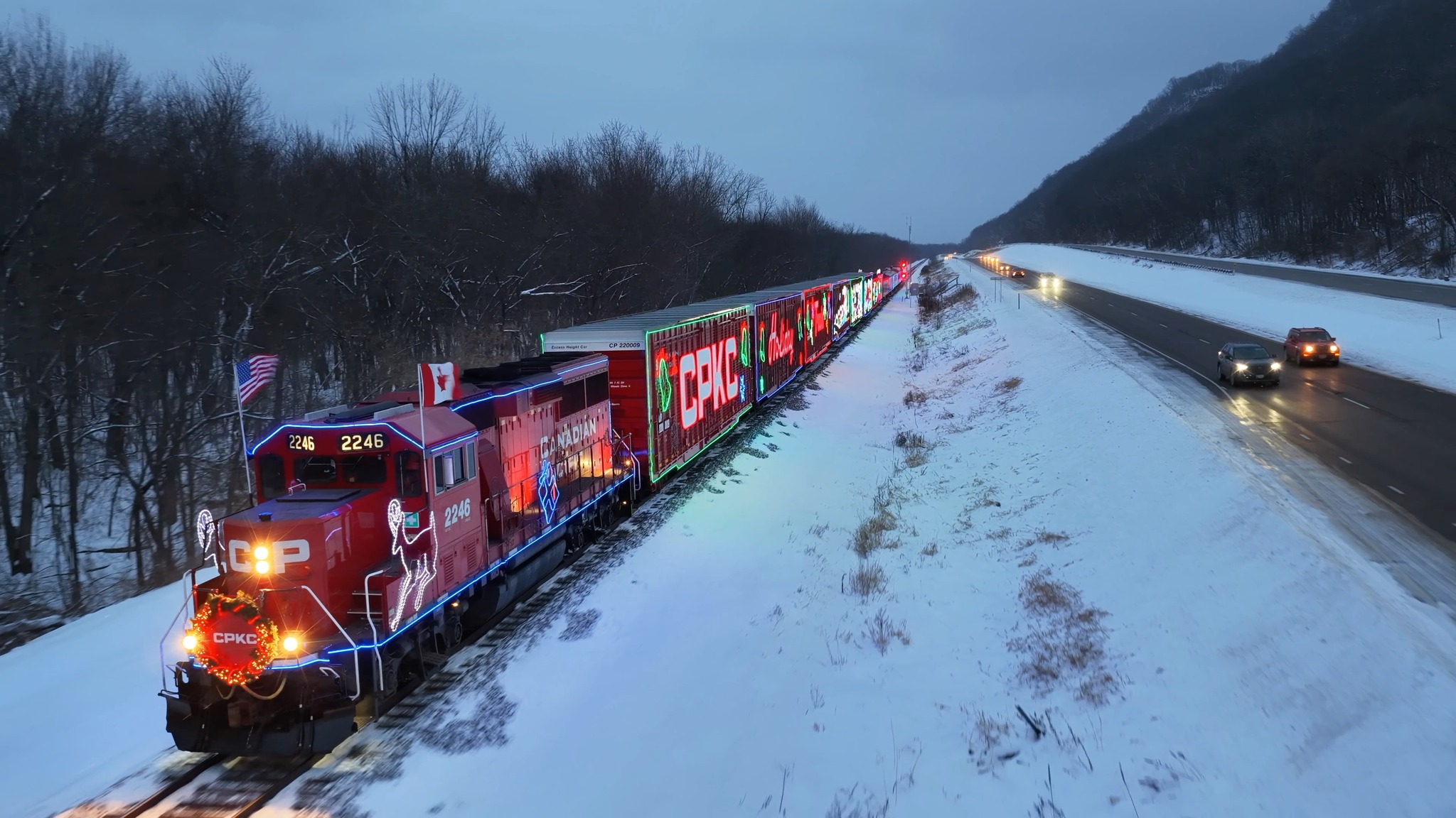 The CP Holiday Train travels along Lake Pepin on its way from Winona to ...